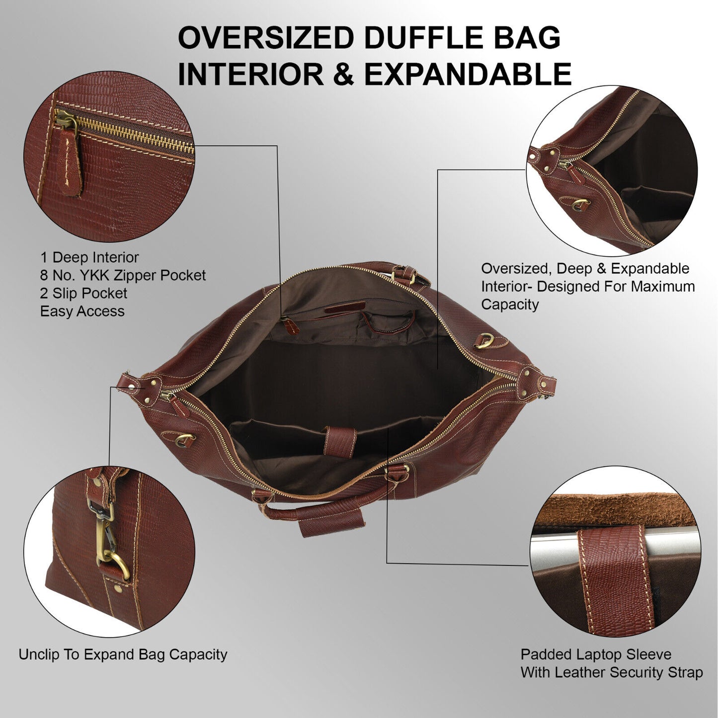 Genuine Cowhide Leather Travel Gym Duffle Bag