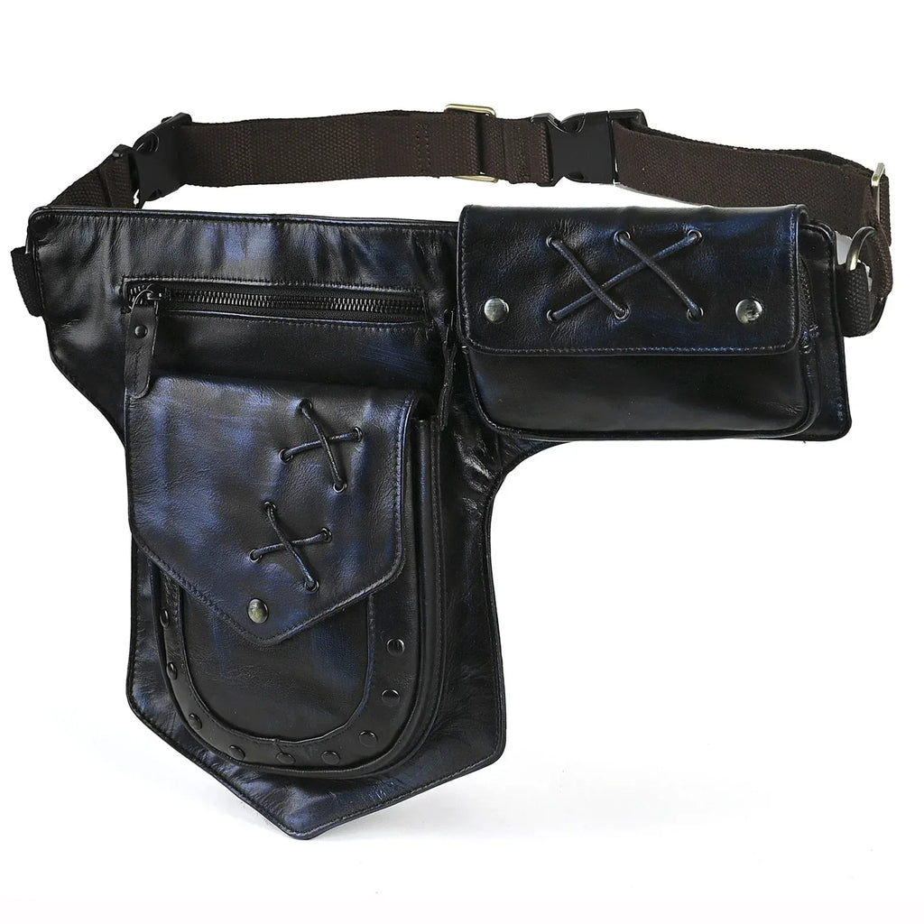 Men Leather Waist Bag with Dual Pocket Design 7