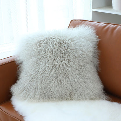 Genuine Sheepskin Pillow Cover with Curly Wool for Sofa Decor