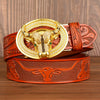 Men’s Leather Cowboy Belt with Bull Head Buckle