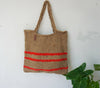 Large jute crochet shoulder bag crochet with stripe