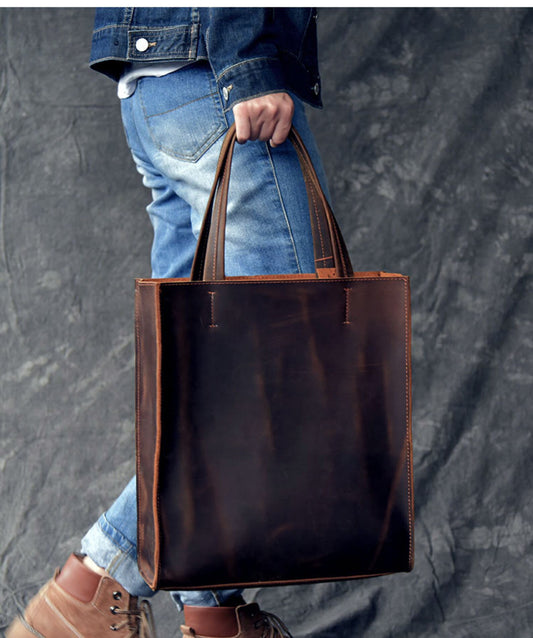 Brown Real Leather Tote Work and Travel Bag
