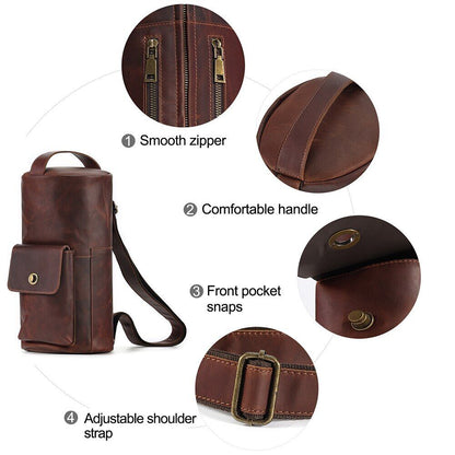 Leather Men Messenger Bags Cylindrical Style