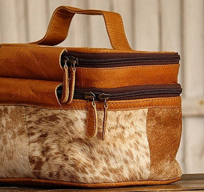 Cowhide vanity make up bag travel kit