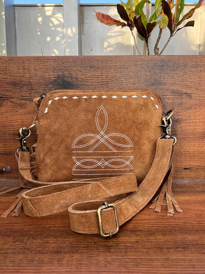 Suede Leather Bag With Embroidery