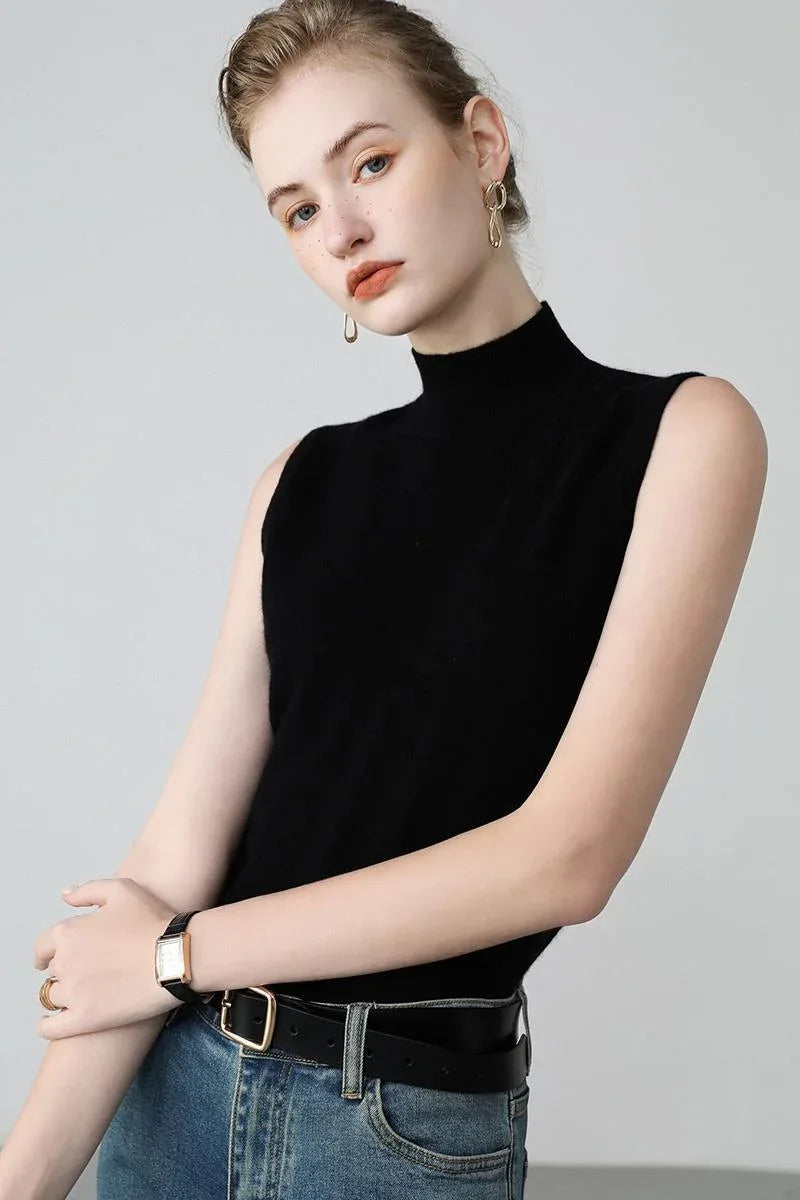 Women's Real Cashmere Sleeveless High-Neck Vest 7 S