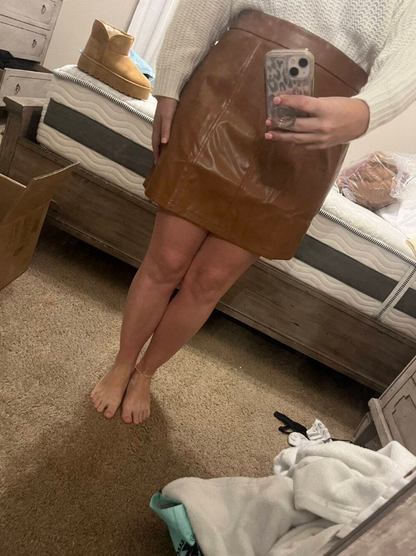 Women's Genuine Leather A-Line Mini Skirt