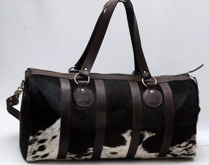 Cow Print Weekender Black & White Cowhide Overnight Bag