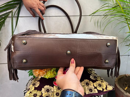 Cowhide Tooled Leather Handbag Fringe