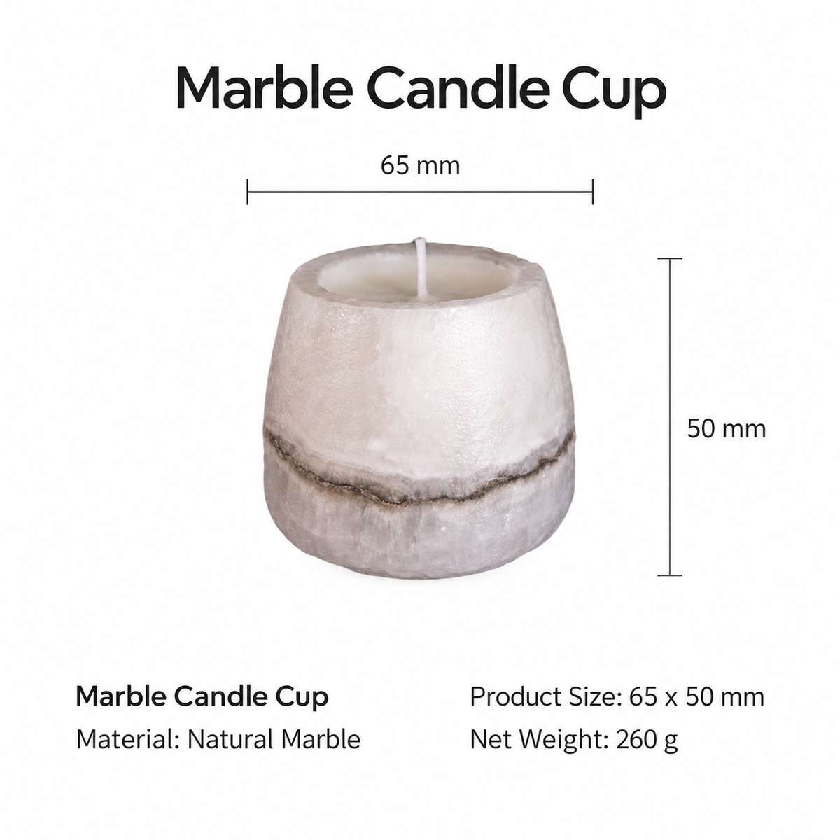 Small White Marble Candle Cup with Brown Veining for Home Decor