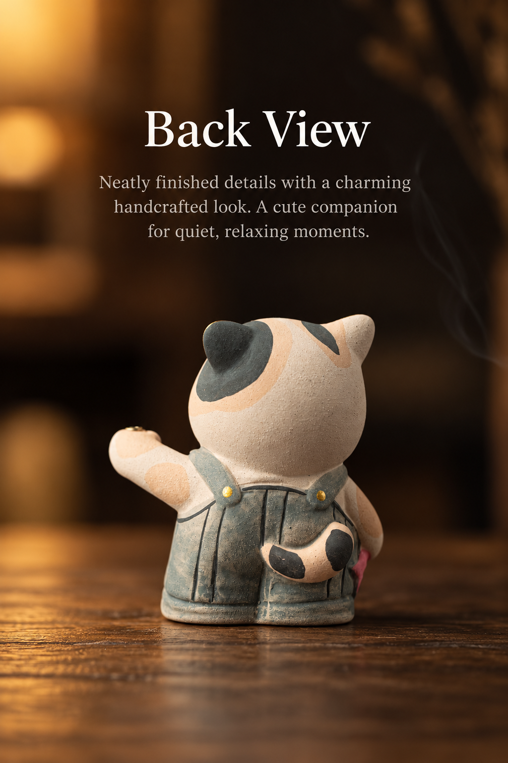 Stick Incense Holder Cute Cat Figurine with Optional Round Tray