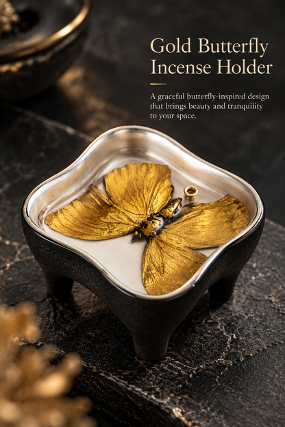 Stick Incense Holder with Butterfly Design and Decorative Tray