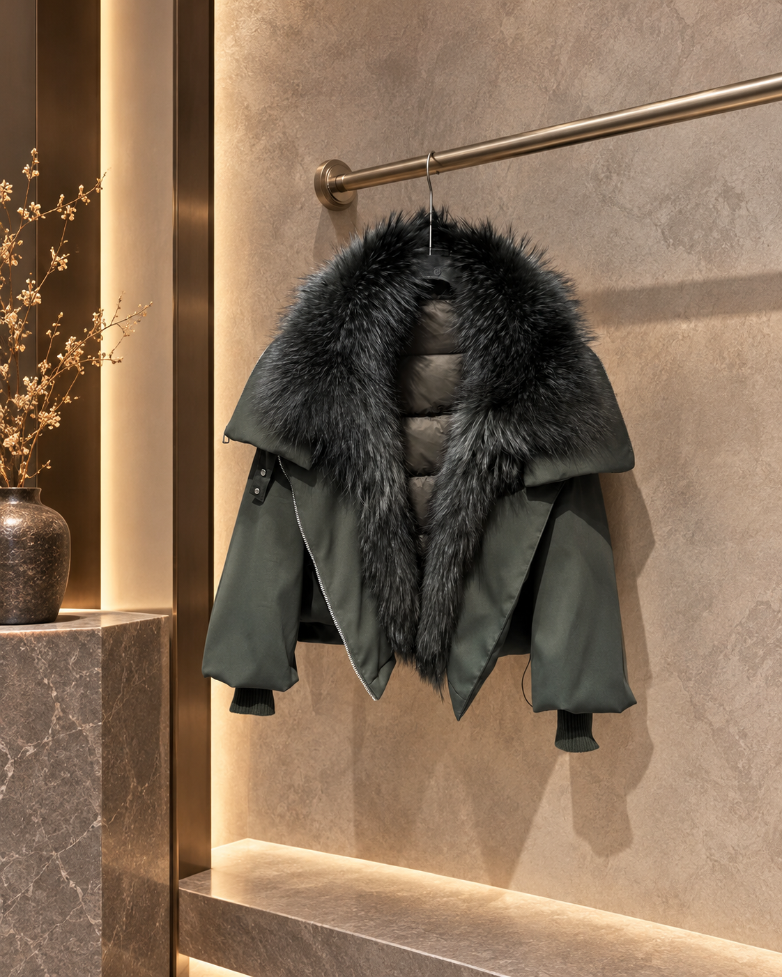 Women's Short Down Jacket with Detachable Raccoon Fur Collar 1 S
