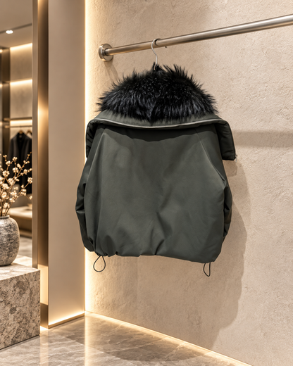 Women's Short Down Jacket with Detachable Raccoon Fur Collar