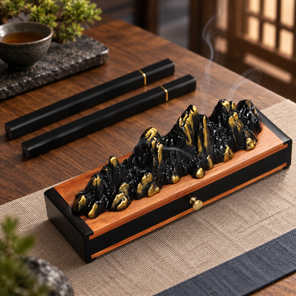 Incense Box with Mountain Landscape and Storage Drawer
