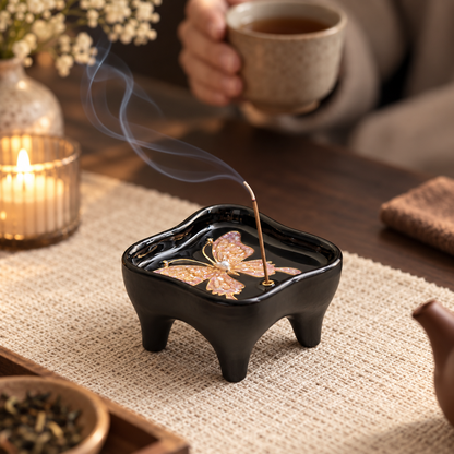 Stick Incense Holder with Butterfly Design and Decorative Tray