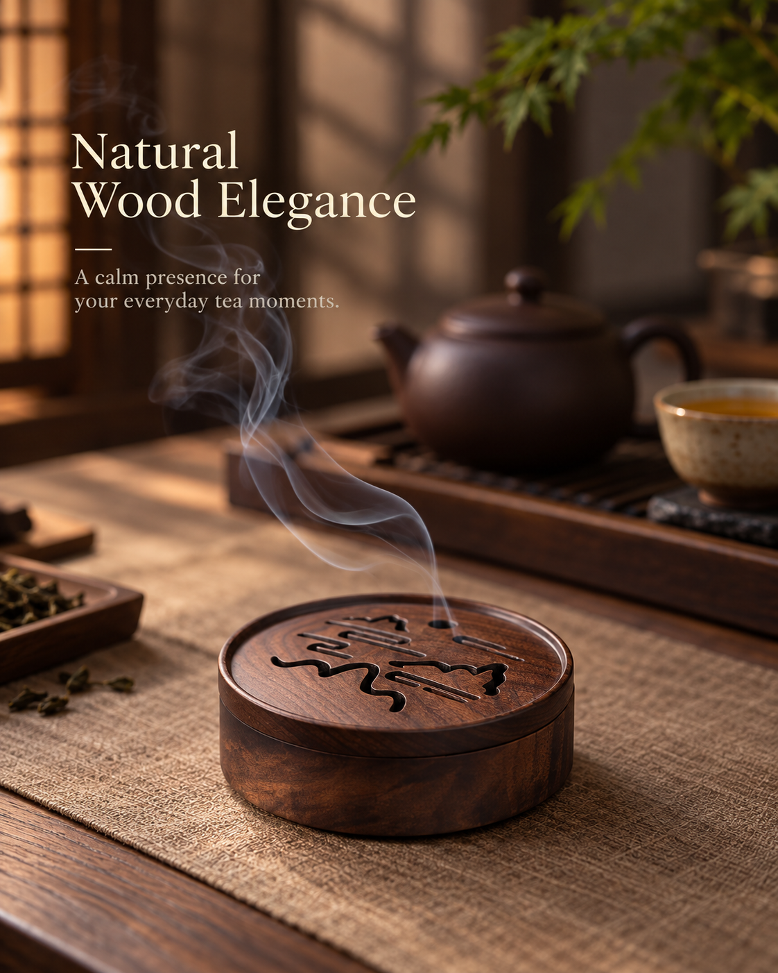 Wooden Incense Burner with Decorative Lid for Coil Use