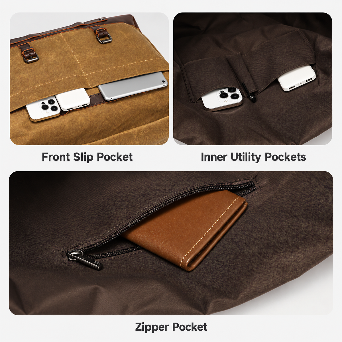 Canvas Shoulder Bag with Top-Grain Cowhide Leather