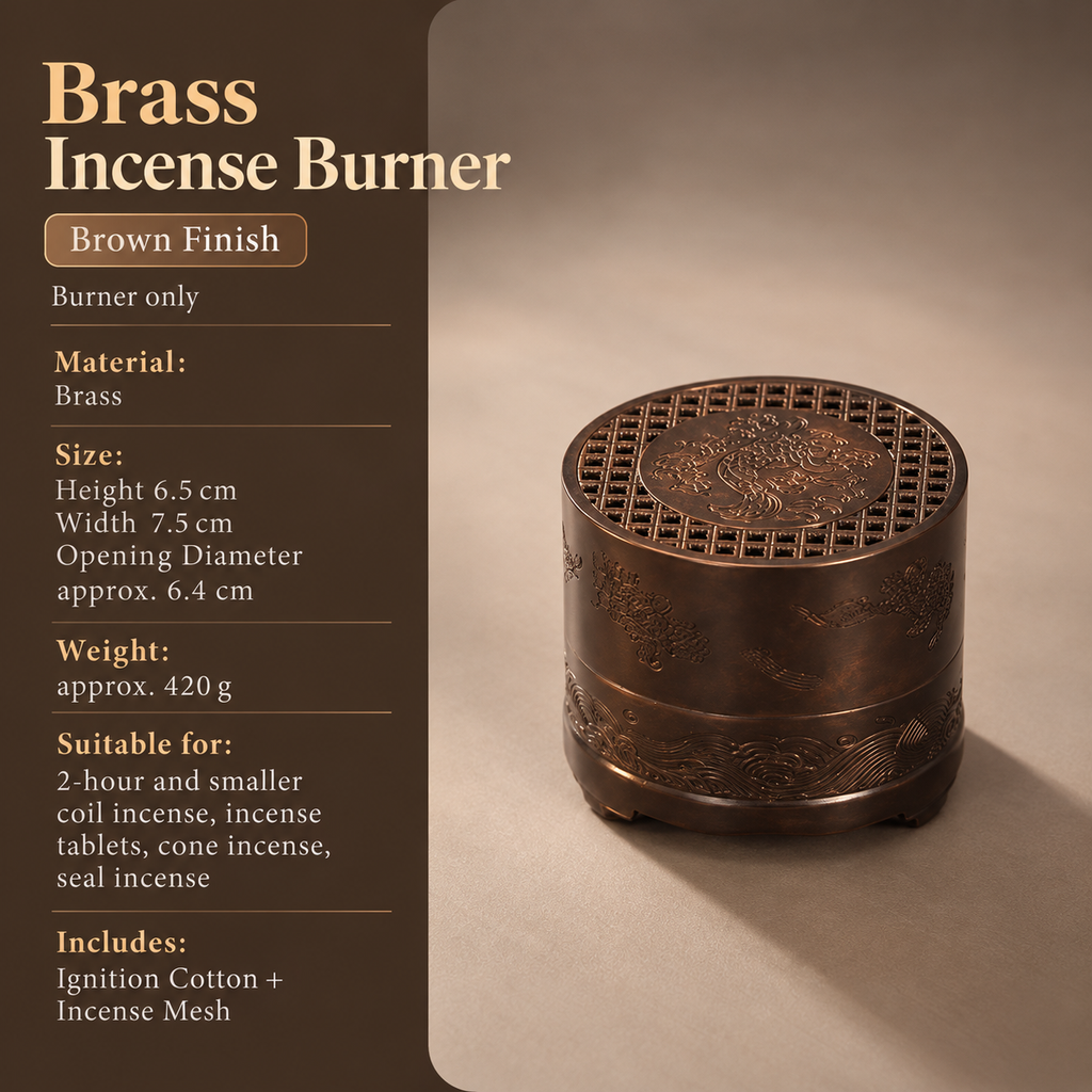 Incense Burner in Brass with Decorative Koi Lid for Home