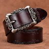 women carved genuine leather wide belt Coffee Brown 105 cms