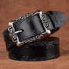 women carved genuine leather wide belt Black 105 cms
