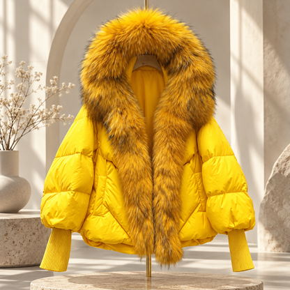 Women’s Down Jacket with Fur Collar and Relaxed Hooded Fit 4 S