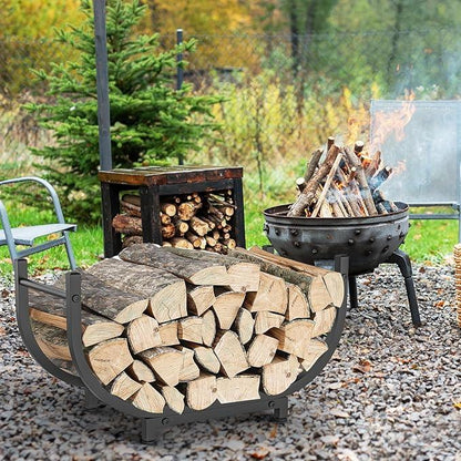 Firewood storage rack with carry handle