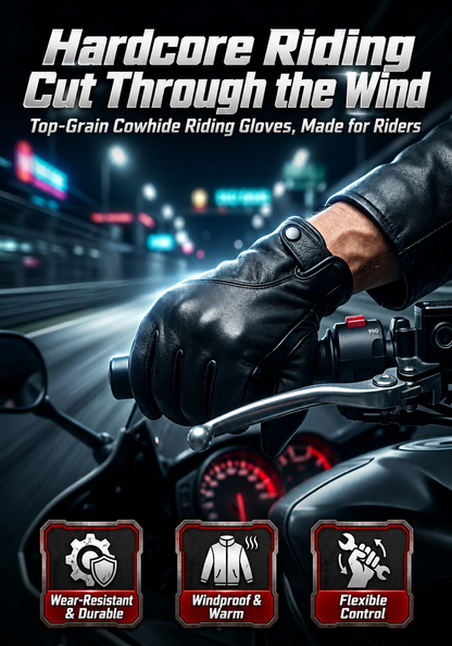 Men’s Leather Motorcycle Gloves in Top-Grain Cowhide for Riding