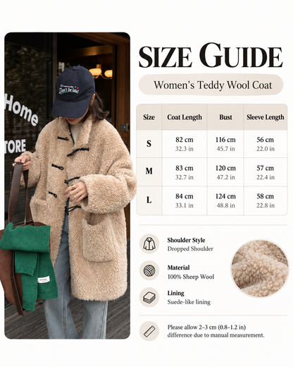 Women's Wool Coat with Toggle Buttons and Stand Collar