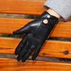 Women’s Leather Gloves in Black Sheepskin with Fleece Lining and Chain Detail