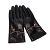 Women’s Leather Gloves in Black Sheepskin with Fleece Lining and Chain Detail