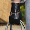 Women’s Leather Gloves in Black Sheepskin with Fleece Lining and Chain Detail
