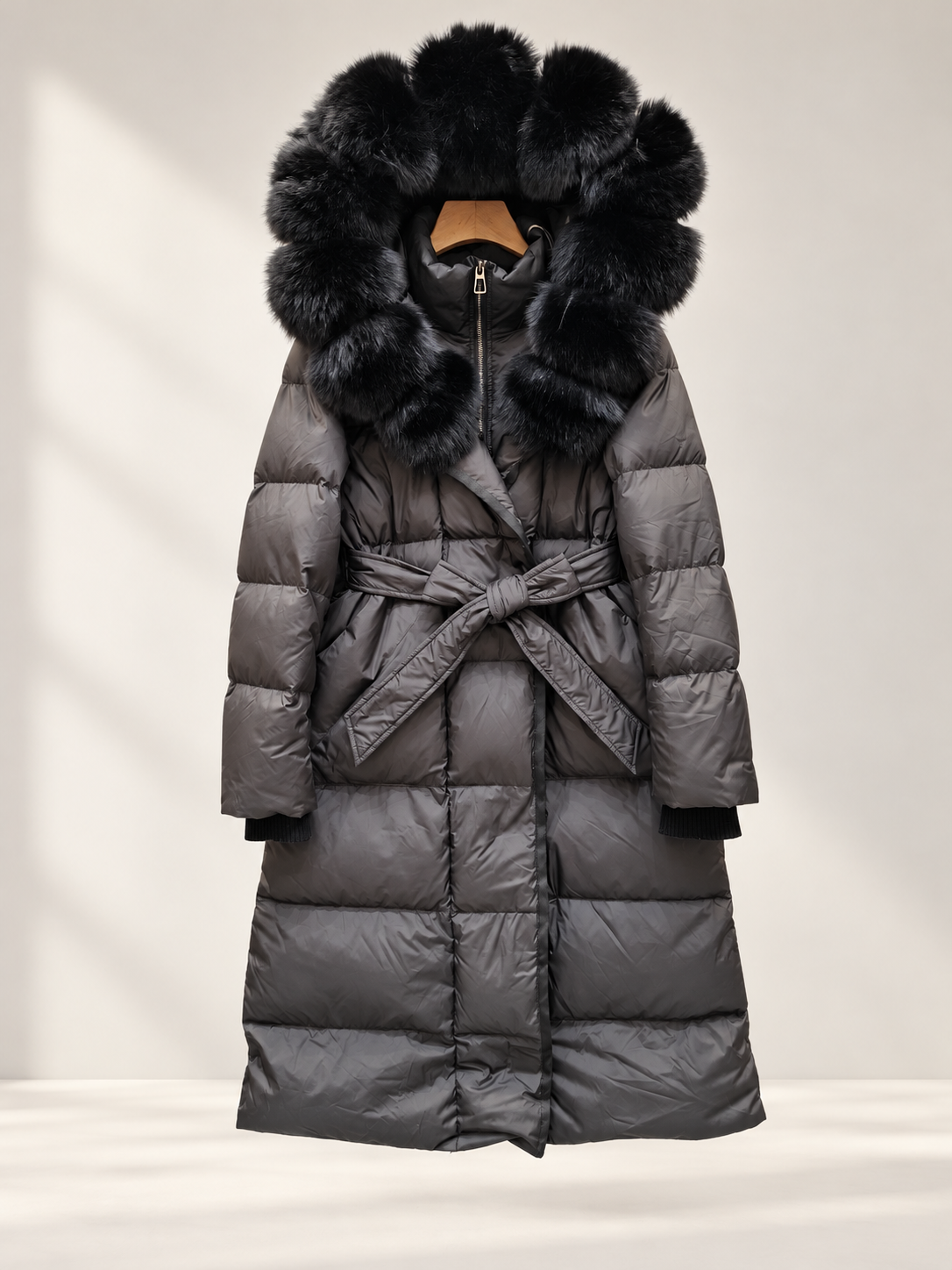 Fur Collar Jacket for Women Long Down Coat with Fox Trim