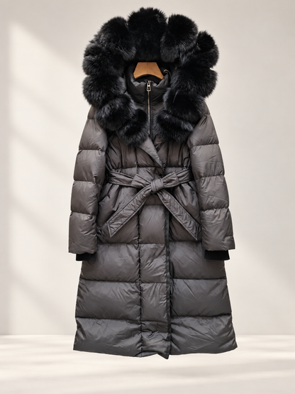 Fur Collar Jacket for Women Long Down Coat with Fox Trim
