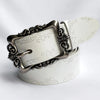 women carved genuine leather wide belt White 105 cms