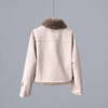 Women’s Faux Leather Jacket with Rabbit Fur Collar Winter Style