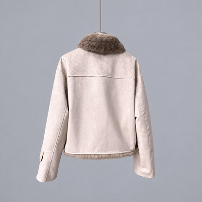 Women’s Faux Leather Jacket with Rabbit Fur Collar Winter Style