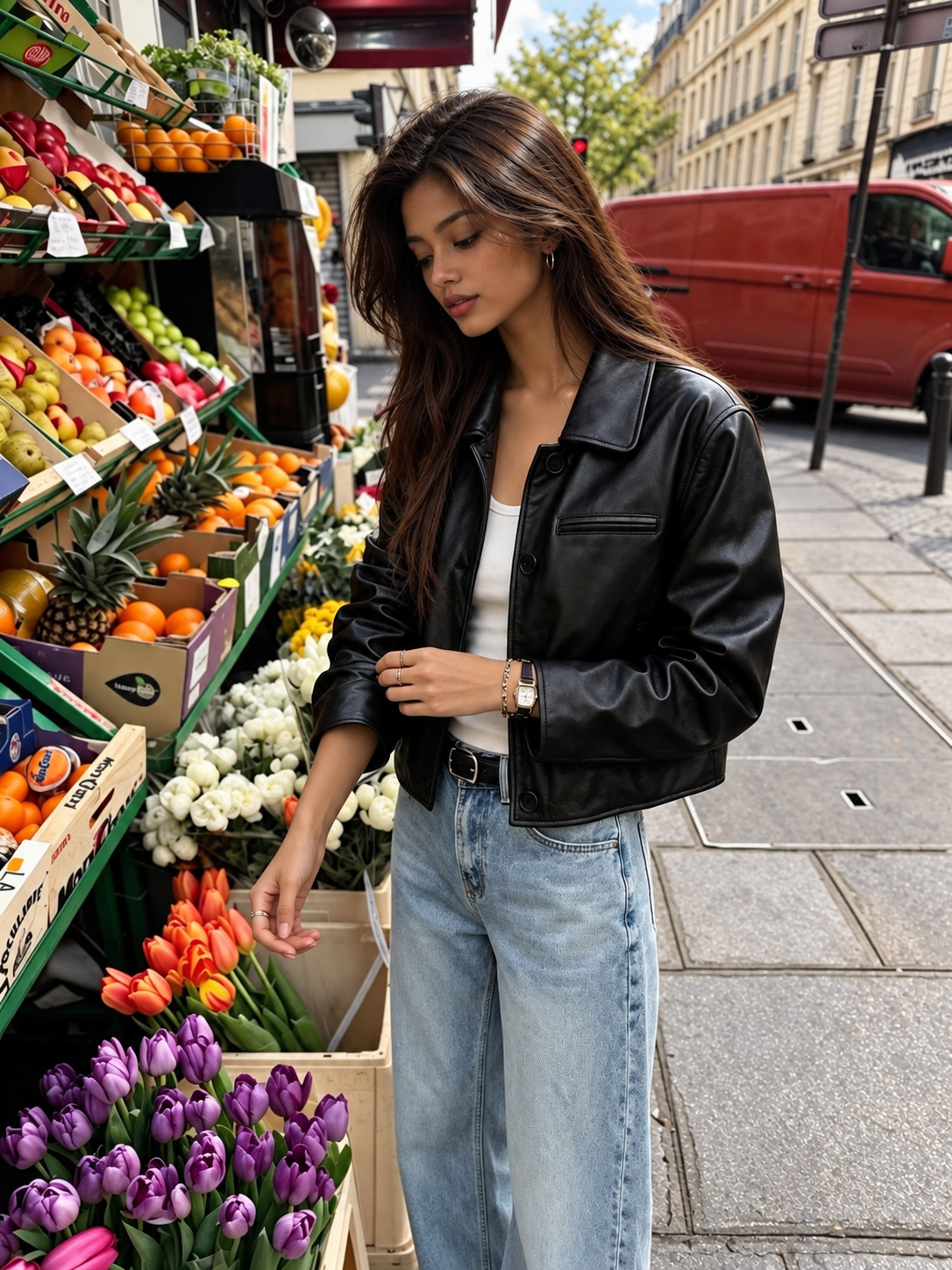 Lambskin Leather Jacket for Women Cropped Oil-Waxed Lapel Style