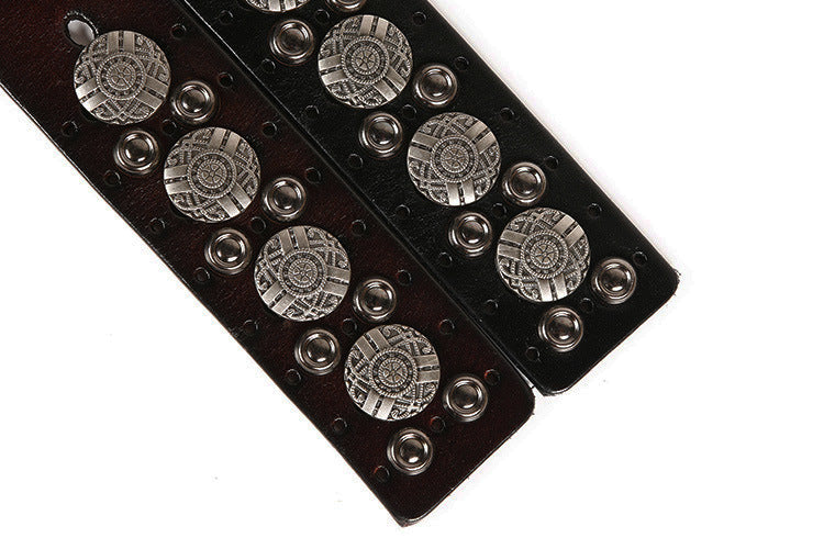 Wide Leather Belt with Silver Studs and Aztec Rivets