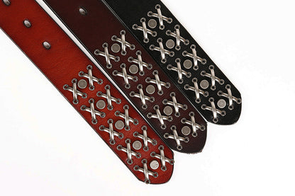Genuine Leather Punk Belt with Silver Cross Rivets