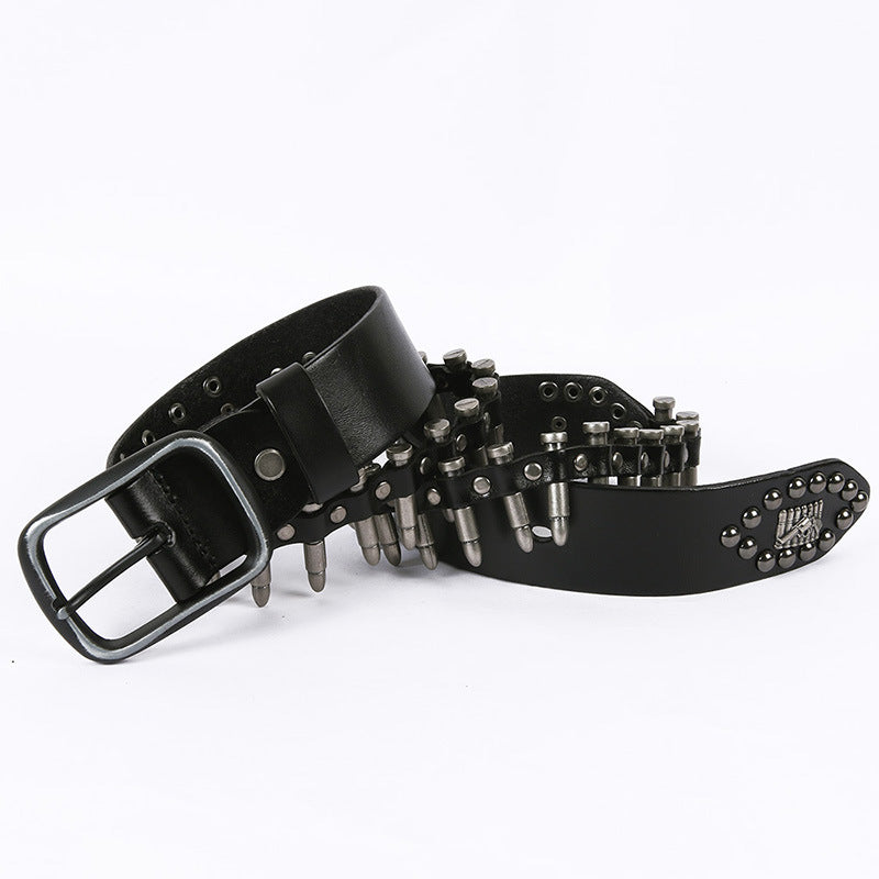 Western Leather Bullet Belt with Studded Punk