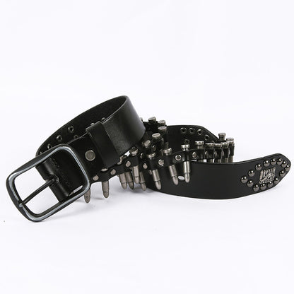 Western Leather Bullet Belt with Studded Punk