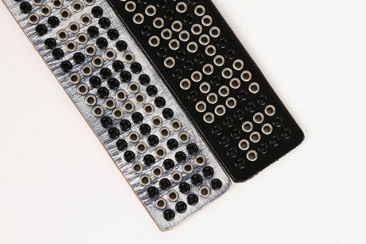 Wide punk studded leather belt with eyelets