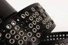 Wide punk studded leather belt with eyelets