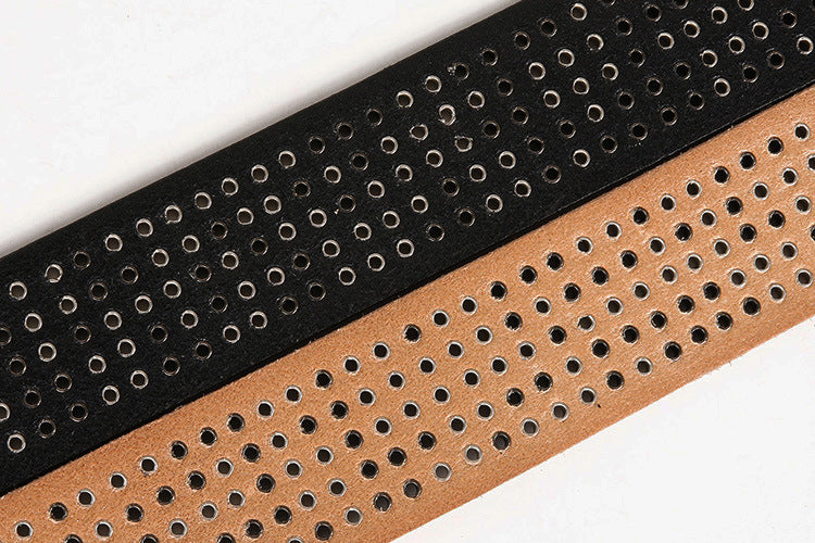 Wide punk studded leather belt with eyelets