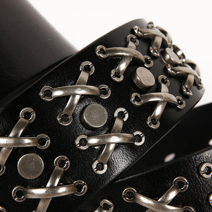 Genuine Leather Punk Belt with Silver Cross Rivets
