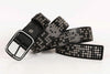 Wide punk studded leather belt with eyelets