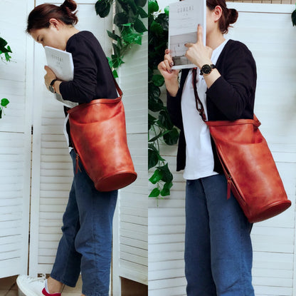 Genuine Leather Retro Art Bucket Messenger Bag