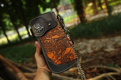 Tooled Leather Wallet for Men with Samurai Engraved