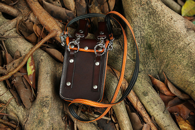 Leather Crossbody Phone Bag with Gothic Cross Hardware